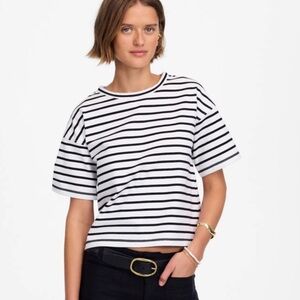 NEW MADEWELL Everyday Boxy‎ Crop Tee in Stripe Black and White Size XXS